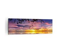 Moderne Impression sur Toile 160x50cm Image Tableau Decoration Murale Bateau Coucher de soleil Lac Ciel Tableaux Decoratifs Muraux Chambre Panoramique Deco Décoration Salon Art Wall AB160x50-2967