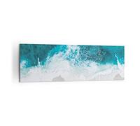 Moderne Impression sur Toile 160x50cm Image Tableau Decoration Murale Photographie Aérienne Plage Vague Tableaux Decoratifs Muraux Chambre Panoramique Deco Décoration Salon Art Wall AB160x50-4686