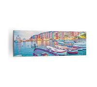 Moderne Impression sur Toile 160x50cm Image Tableau Decoration Murale Porto Bateaux Les Couleurs Tableaux Decoratifs Muraux Chambre Panoramique Deco Cadre Décoration Salon Art Wall AB160x50-4395