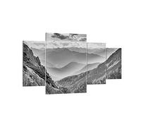 Moderne Impression sur Toile 160x90cm Image Tableau Decoration Murale Noir Et Blanc Paysage Montagnes Tableaux Decoratifs Muraux Chambre Triptyque 4 parties Décoration Salon Art Wall DL160x90-4560
