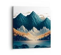 Moderne Impression sur Toile 40x40cm Image Tableau Decoration Murale 3D Montagnes Épicé Petit Tableaux Decoratifs Muraux Chambre Cuisine Carré Deco Cadre Décoration Salon Art Wall Decor AC40x40-5666