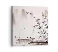 Moderne Impression sur Toile 40x40cm Image Tableau Decoration Murale bambou noir porcelaine Tableaux Decoratifs Muraux Chambre Cuisine Carré Deco Cadre Décoration Salon Art Wall Decor AC40x40-3116