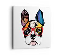 Moderne Impression sur Toile 40x40cm Image Tableau Decoration Murale Chien Lunettes de vue coloré bouledogue Tableaux Decoratifs Muraux Chambre Carré Deco Cadre Décoration Salon Art Wall AC40x40-3206