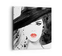 Moderne Impression sur Toile 40x40cm Image Tableau Decoration Murale femme visage lèvres Petit Tableaux Decoratifs Muraux Chambre Cuisine Carré Deco Cadre Décoration Salon Art Wall Decor AC40x40-3916