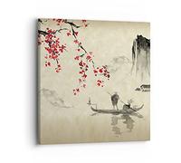 Moderne Impression sur Toile 40x40cm Image Tableau Decoration Murale Fleur Cerises Japon Petit Tableaux Decoratifs Muraux Chambre Cuisine Carré Deco Cadre Décoration Salon Art Wall Decor AC40x40-5020