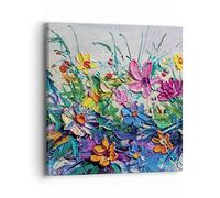 Moderne Impression sur Toile 40x40cm Image Tableau Decoration Murale Fleurs Les Couleurs Empâtement Tableaux Decoratifs Muraux Chambre Cuisine Carré Deco Cadre Décoration Salon Art Wall AC40x40-4521