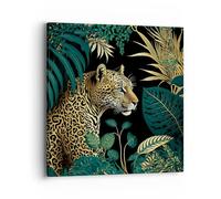 Moderne Impression sur Toile 40x40cm Image Tableau Decoration Murale Léopard Jungle Tropical Tableaux Decoratifs Muraux Chambre Cuisine Carré Deco Cadre Décoration Salon Art Wall Decor AC40x40-5720