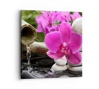 Moderne Impression sur Toile 40x40cm Image Tableau Decoration Murale Orchidée bambou décoration spa Tableaux Decoratifs Muraux Chambre Cuisine Carré Deco Cadre Décoration Salon Art Wall AC40x40-2666