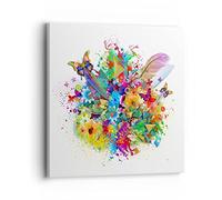 Moderne Impression sur Toile 40x40cm Image Tableau Decoration Murale Papillon couleur fleur composition Tableaux Decoratifs Muraux Chambre Carré Deco Cadre Décoration Salon Art Wall AC40x40-2840