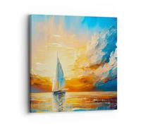 Moderne Impression sur Toile 40x40cm Image Tableau Decoration Murale Paysage Nautique Voilier Tableaux Decoratifs Muraux Chambre Cuisine Carré Deco Cadre Décoration Salon Art Wall Decor AC40x40-5712