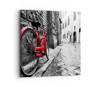 Moderne Impression sur Toile 40x40cm Image Tableau Decoration Murale Rue Vélo Rue pavée bâtiment Tableaux Decoratifs Muraux Chambre Cuisine Carré Deco Cadre Décoration Salon Art Wall AC40x40-3186