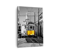 Moderne Impression sur Toile 70x100 cm Architecture Noir et Blanc - 4977 | Tram Portugal Lisbonne Moderne Tableau Décoratif Grand Décoration Murale Art Mural Toile Imprimée Chambre Salon ARTTOR