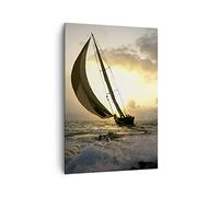 Moderne Impression sur Toile 70x100cm Image Tableau Decoration Murale bateau coucher du soleil le soleil Paysage Grand Tableaux Decoratifs Muraux Chambre Cuisine Vertical Deco Salon Art PA70x100-3158