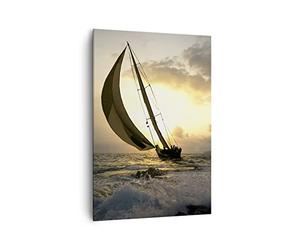 Moderne Impression sur Toile 70x100cm Image Tableau Decoration Murale bateau coucher du soleil le soleil Paysage Grand Tableaux Decoratifs Muraux Chambre Cuisine Vertical Deco Salon Art PA70x100-3158