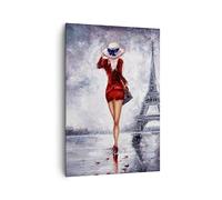 Moderne Impression sur Toile 70x100cm Image Tableau Decoration Murale Femme Tour Eiffel Grand Tableaux Decoratifs Muraux Chambre Cuisine Vertical Deco Cadre Salon Art Wall Decor Design PA70x100-5161