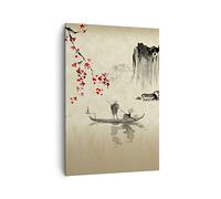 Moderne Impression sur Toile 70x100cm Image Tableau Decoration Murale Fleur Cerises Japon Grand Tableaux Decoratifs Muraux Chambre Cuisine Vertical Deco Cadre Salon Art Wall Decor Design PA70x100-5020