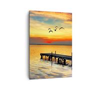 Moderne Impression sur Toile 70x100cm Image Tableau Decoration Murale Plage paysage eau pont Grand Tableaux Decoratifs Muraux Chambre Cuisine Vertical Deco Cadre Salon Art Wall Decor PA70x100-2535