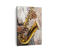 Moderne Impression sur Toile 70x100cm Image Tableau Decoration Murale Saxophone Huile Musicien Grand Tableaux Decoratifs Muraux Chambre Cuisine Vertical Deco Cadre Salon Art Wall Decor PA70x100-4808