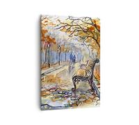 Moderne Impression sur Toile 70x100cm Image Tableau Decoration Murale Sentier banc automne femme Grand Tableaux Decoratifs Muraux Chambre Cuisine Vertical Deco Cadre Salon Art Wall Decor PA70x100-3000