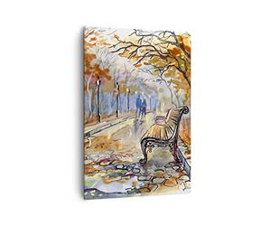 Moderne Impression sur Toile 70x100cm Image Tableau Decoration Murale Sentier banc automne femme Grand Tableaux Decoratifs Muraux Chambre Cuisine Vertical Deco Cadre Salon Art Wall Decor PA70x100-3000