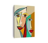 Moderne Impression sur Toile 70x100cm Image Tableau Decoration Murale Visages Cubisme Abstraction Grand Tableaux Decoratifs Muraux Chambre Cuisine Vertical Deco Cadre Salon Art Wall PA70x100-6184