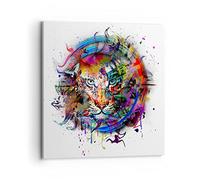 Moderne Impression sur Toile 70x70cm Image Tableau Decoration Murale Abstraction Tiger croquis jungle Grand Tableaux Decoratifs Muraux Chambre Carré Deco Cadre Décoration Salon Art Wall AC70x70-2830