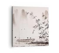 Moderne Impression sur Toile 70x70cm Image Tableau Decoration Murale bambou noir porcelaine Grand Tableaux Decoratifs Muraux Chambre Cuisine Carré Deco Cadre Décoration Salon Art Wall AC70x70-3116