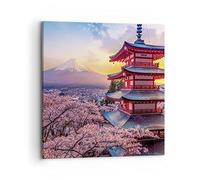 Moderne Impression sur Toile 70x70cm Image Tableau Decoration Murale Fuji Choreito Pagode Grand Tableaux Decoratifs Muraux Chambre Cuisine Carré Deco Cadre Décoration Salon Art Wall AC70x70-4547