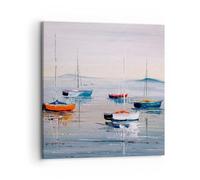 Moderne Impression sur Toile 70x70cm Image Tableau Decoration Murale Nautique Voiliers Bord De Mer Grand Tableaux Decoratifs Muraux Chambre Carré Deco Cadre Décoration Salon Art Wall AC70x70-6026