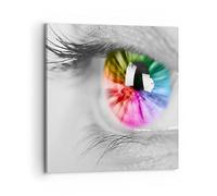 Moderne Impression sur Toile 70x70cm Image Tableau Decoration Murale Oeil arc-en-ciel cils graphiques Grand Tableaux Decoratifs Muraux Chambre Carré Deco Cadre Décoration Salon Art Wall AC70x70-2644