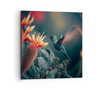 Moderne Impression sur Toile 70x70cm Image Tableau Decoration Murale Oiseau Exotique Fleur Grand Tableaux Decoratifs Muraux Chambre Cuisine Carré Deco Cadre Décoration Salon Art Wall AC70x70-5729