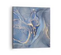 Moderne Impression sur Toile 70x70cm Image Tableau Decoration Murale Or bleu peinture Grand Tableaux Decoratifs Muraux Chambre Cuisine Carré Deco Cadre Décoration Salon Art Wall Decor AC70x70-5029