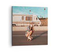 Moderne Impression sur Toile 70x70cm Image Tableau Decoration Murale Voyage Femme Patins À Roulettes Grand Tableaux Decoratifs Muraux Chambre Carré Deco Cadre Décoration Salon Art Wall AC70x70-5079