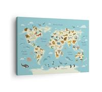 Moderne Impression sur Toile Animaux Le Monde Carte Image Tableau Decoration Murale 70x50cm Deco Cadre Décoration Salon Chambre Cuisine Horizontal Tableaux Decoratifs Muraux Art Wall AA70x50-4860