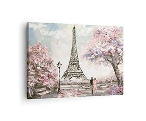 Moderne Impression sur Toile Arbres Eiffle Couple France Image Tableau Decoration Murale 70x50cm Deco Cadre Décoration Salon Chambre Horizontal Tableaux Decoratifs Muraux Art Wall AA70x50-3147