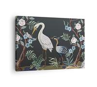 Moderne Impression sur Toile Asiatique Héron Fleurs Image Tableau Decoration Murale 70x50cm Deco Cadre Décoration Salon Chambre Cuisine Horizontal Tableaux Decoratifs Muraux Art Wall AA70x50-4699