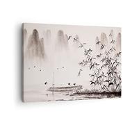 Moderne Impression sur Toile bambou noir porcelaine Image Tableau Decoration Murale 70x50cm Deco Cadre Décoration Salon Chambre Cuisine Horizontal Tableaux Decoratifs Muraux Art Wall AA70x50-3116