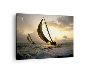 Moderne Impression sur Toile bateau coucher du soleil le soleil Paysage Image Tableau Decoration Murale 70x50cm Décoration Salon Chambre Horizontal Tableaux Decoratifs Muraux Art Wall AA70x50-3158