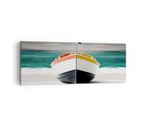 Moderne Impression sur Toile Bateau Mer Bord De Mer Image Tableau Decoration Murale 140x50cm Deco Cadre Décoration Salon Chambre Panoramique Grand Tableaux Decoratifs Muraux Art Wall AB140x50-6008
