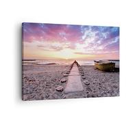 Moderne Impression sur Toile Bateau Plage Ciel Image Tableau Decoration Murale 70x50cm Deco Cadre Décoration Salon Chambre Cuisine Horizontal Tableaux Decoratifs Muraux Art Wall Decor AA70x50-5064