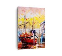 Moderne Impression sur Toile bateau voile mer Image Tableau Decoration Murale 50x70cm Deco Cadre Salon Chambre Cuisine Vertical Petit Tableaux Decoratifs Muraux Art Wall Decor Design PA50x70-3435