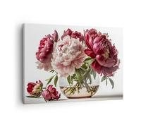 Moderne Impression sur Toile Bouquet De Fleurs Vase Pivoines Image Tableau Decoration Murale 70x50cm Deco Cadre Décoration Salon Chambre Horizontal Tableaux Decoratifs Muraux Art Wall AA70x50-5798