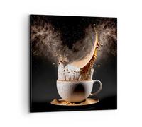 Moderne Impression sur Toile Café Lait Tasse Image Tableau Decoration Murale 60x60cm Deco Cadre Décoration Salon Chambre Cuisine Carré Grand Tableaux Decoratifs Muraux Art Wall Decor AC60x60-5718