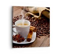 Moderne Impression sur Toile Café noir déjeuner chocolat Image Tableau Decoration Murale 30x30cm Deco Cadre Décoration Salon Chambre Cuisine Carré Tableaux Decoratifs Muraux Art Wall AC30x30-2152