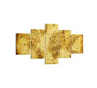 Moderne Impression sur Toile Carte Monde Continents Image Tableau Decoration Murale 125x70cm Deco Cadre Décoration Salon Chambre Triptyque 5 parties Tableaux Decoratifs Muraux Art Wall EA125x70-0127