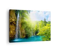 Moderne Impression sur Toile Cascade Forrest Ciel Image Tableau Decoration Murale 70x50cm Deco Cadre Décoration Salon Chambre Cuisine Horizontal Tableaux Decoratifs Muraux Art Wall Decor AA70x50-0157