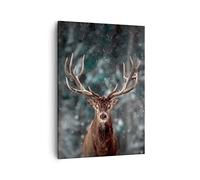 Moderne Impression sur Toile Cerf cerf hiver Image Tableau Decoration Murale 50x70cm Deco Cadre Salon Chambre Cuisine Vertical Petit Tableaux Decoratifs Muraux Art Wall Decor Design PA50x70-4998
