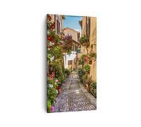 Moderne Impression sur Toile Chemin fleurs maison cour Image Tableau Decoration Murale 45x80cm Deco Cadre Salon Chambre Cuisine Vertical Petit Tableaux Decoratifs Muraux Art Wall Decor PA45x80-3183