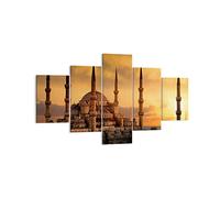Moderne Impression sur Toile Coucher de soleil istanbul dinde voyage Image Tableau Decoration Murale 125x70cm Décoration Salon Chambre Triptyque 5 parties Tableaux Decoratifs Muraux Art EA125x70-2846