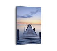 Moderne Impression sur Toile Coucher de soleil lac eau pont Image Tableau Decoration Murale 50x70cm Deco Cadre Salon Chambre Cuisine Vertical Petit Tableaux Decoratifs Muraux Art Wall PA50x70-2508